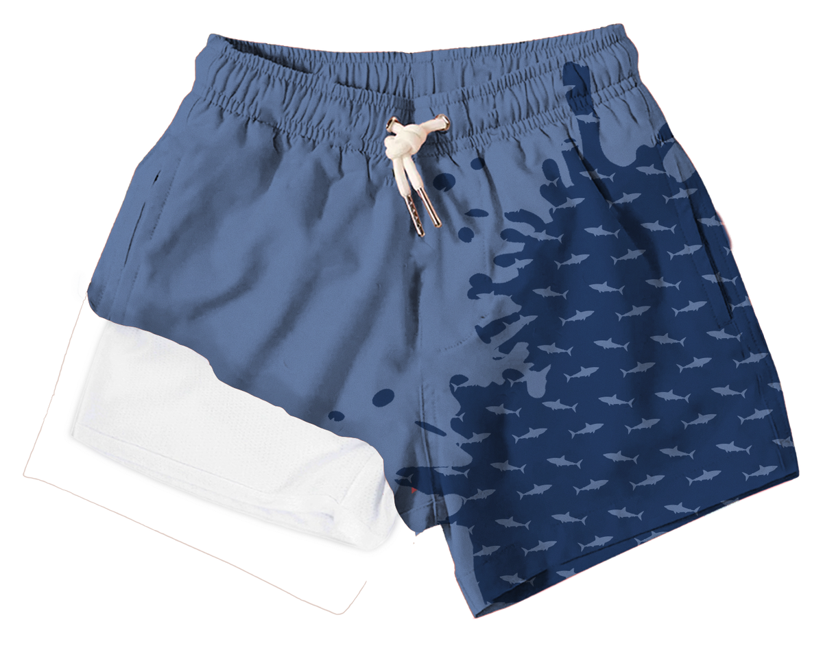 Navy to Shark Swim Trunks
