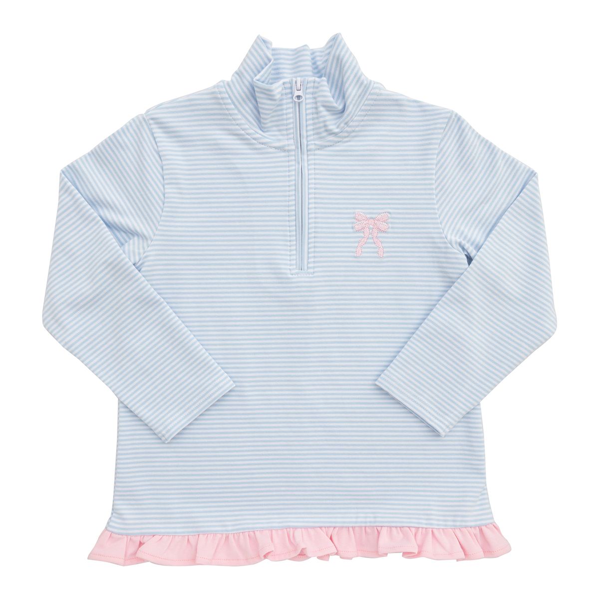 1/4 Zip Ruffle Pullover- Bow