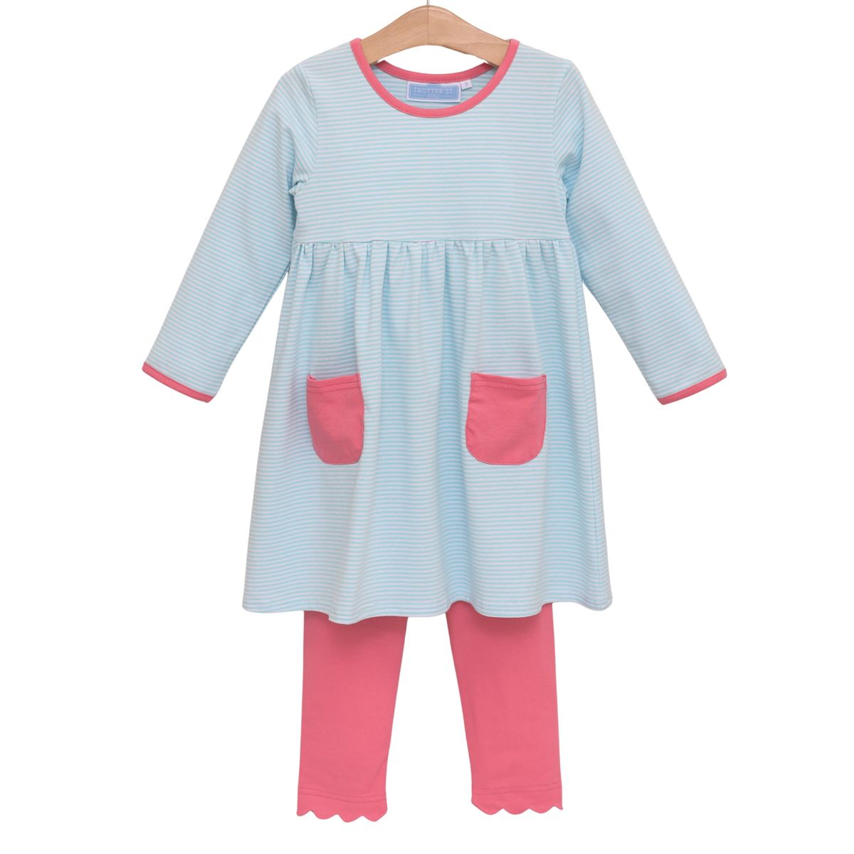 Annie Pant Set- Mint Stripe/Pink