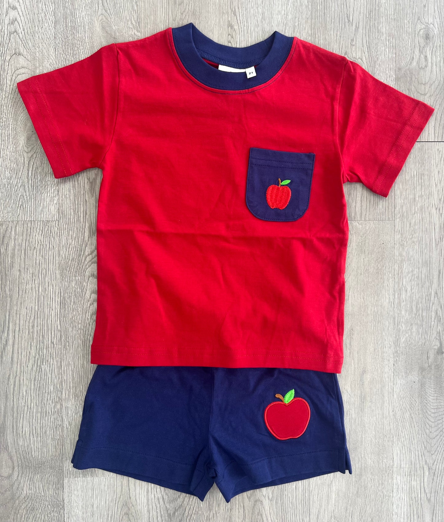 Navy Knit Shorts with Apple Applique