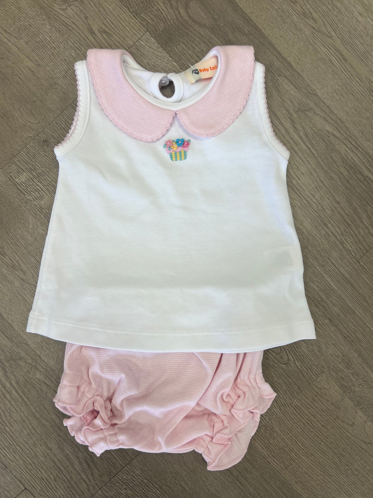 Pink Stripe Bloomer Set with Flower Crochet