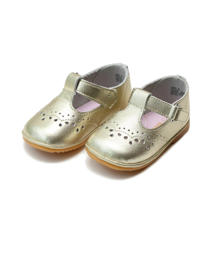 Birdie Leather T-Strap Mary Jane - Gold