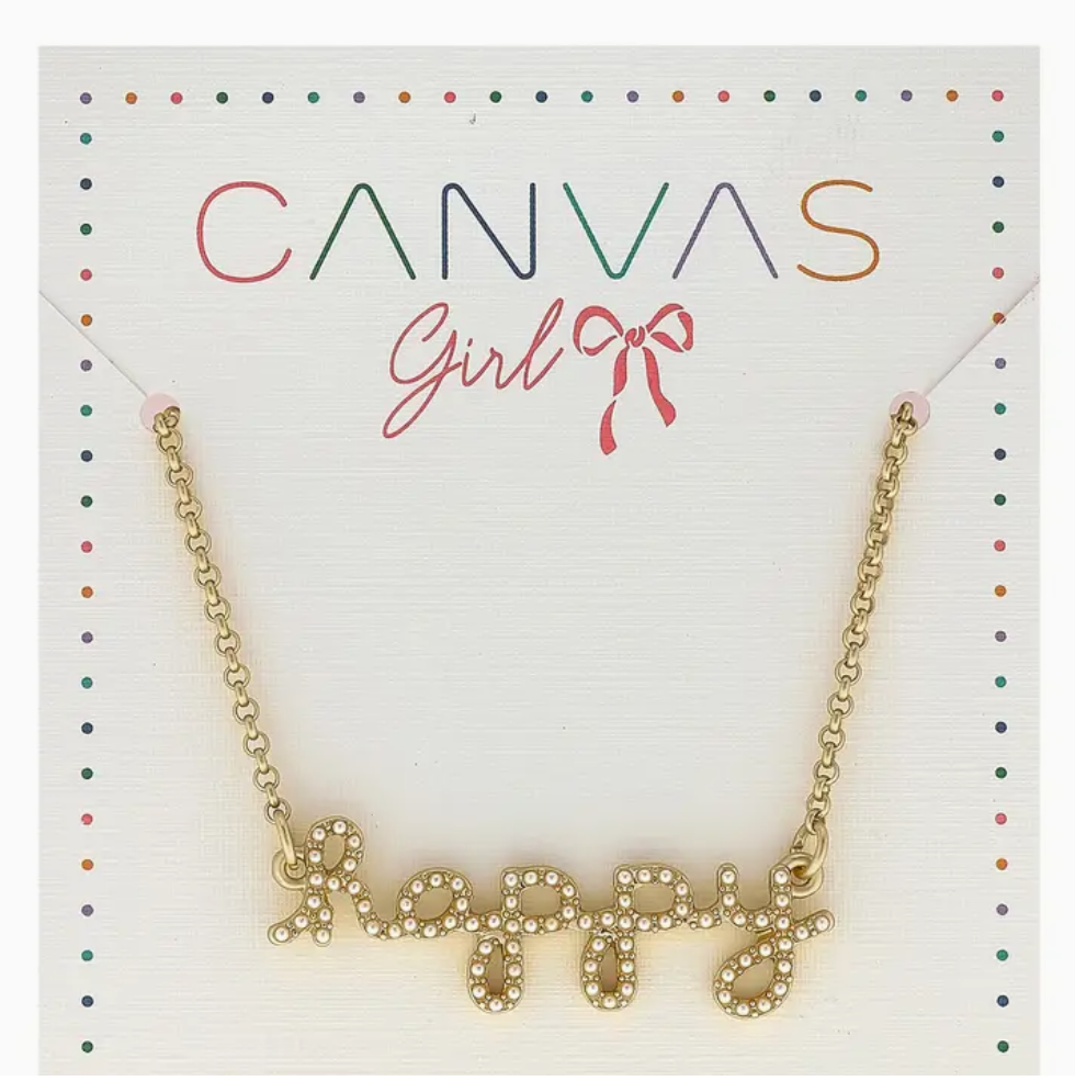 Molly Pearl Studded Happy Children's Necklace in Worn Gold