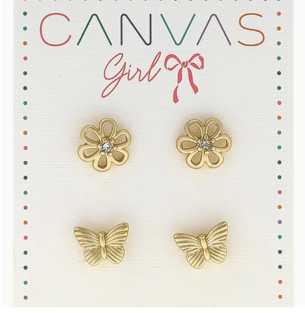 Cleo Open Flower & Butterfly Children's Stud Earrings