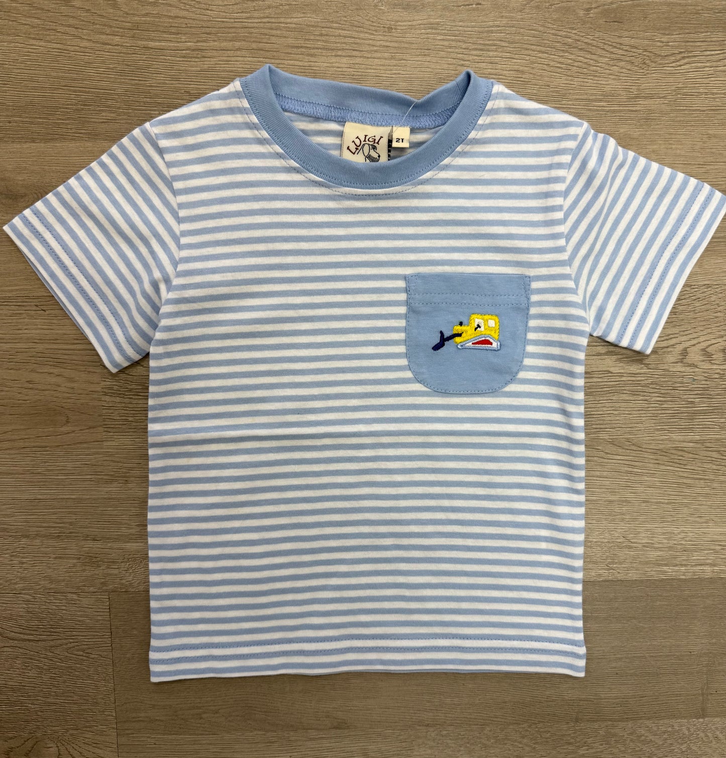 Blue Stripe Bulldozer Pocket Tee