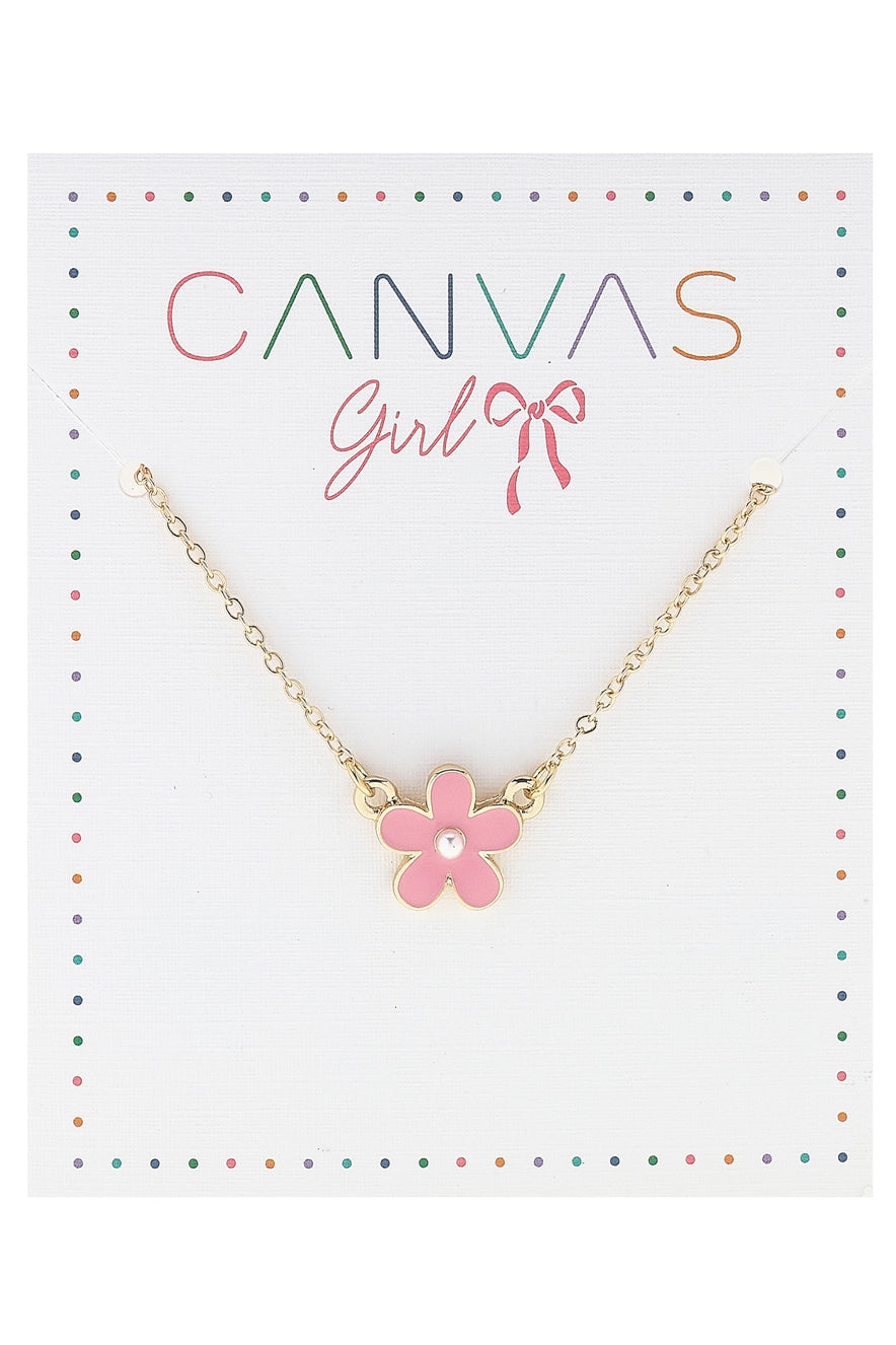 Hazel Enamel Flower Children's Necklace in Light Pink