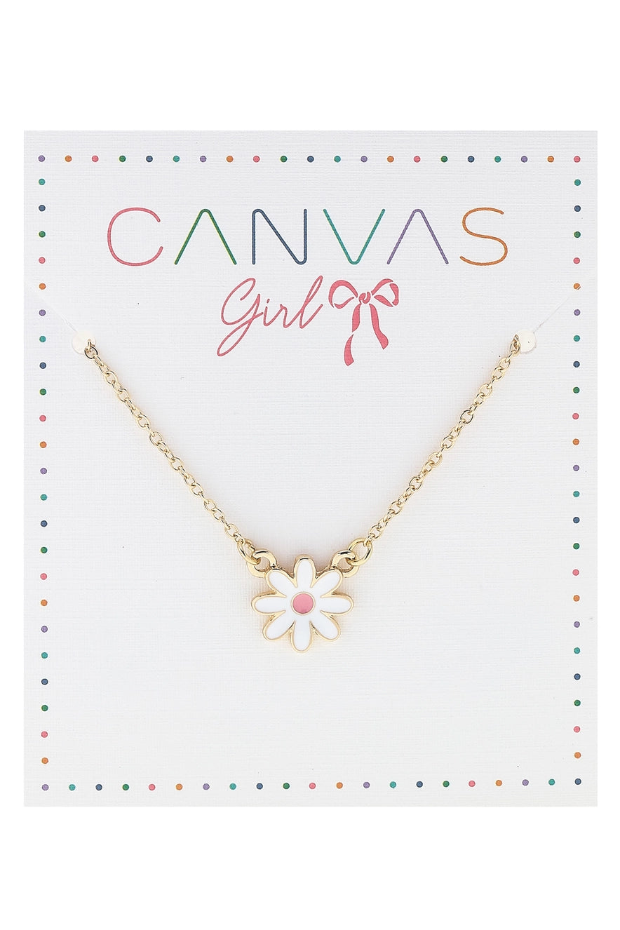Scarlett Enamel Daisy Children's Necklace in White