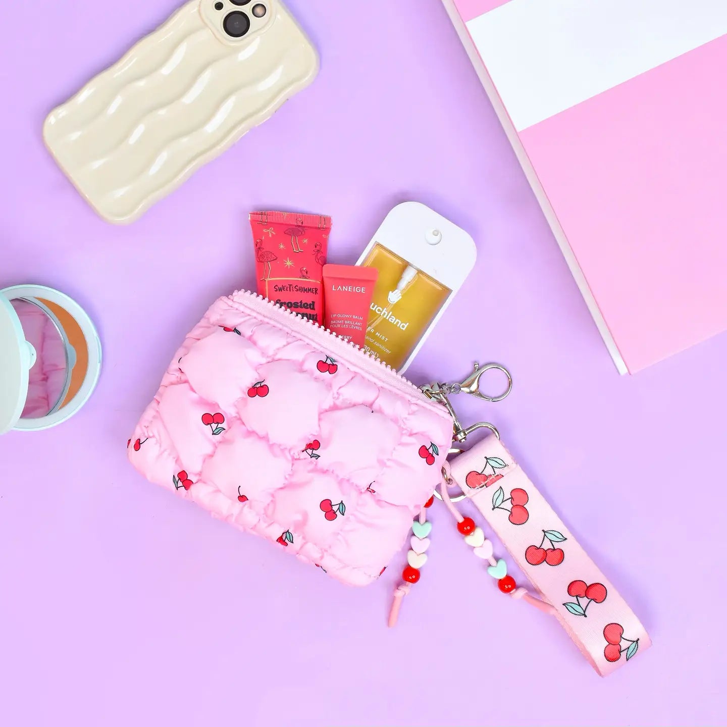 Quilted Scrunchies Cherry Printed Bag Charm Set