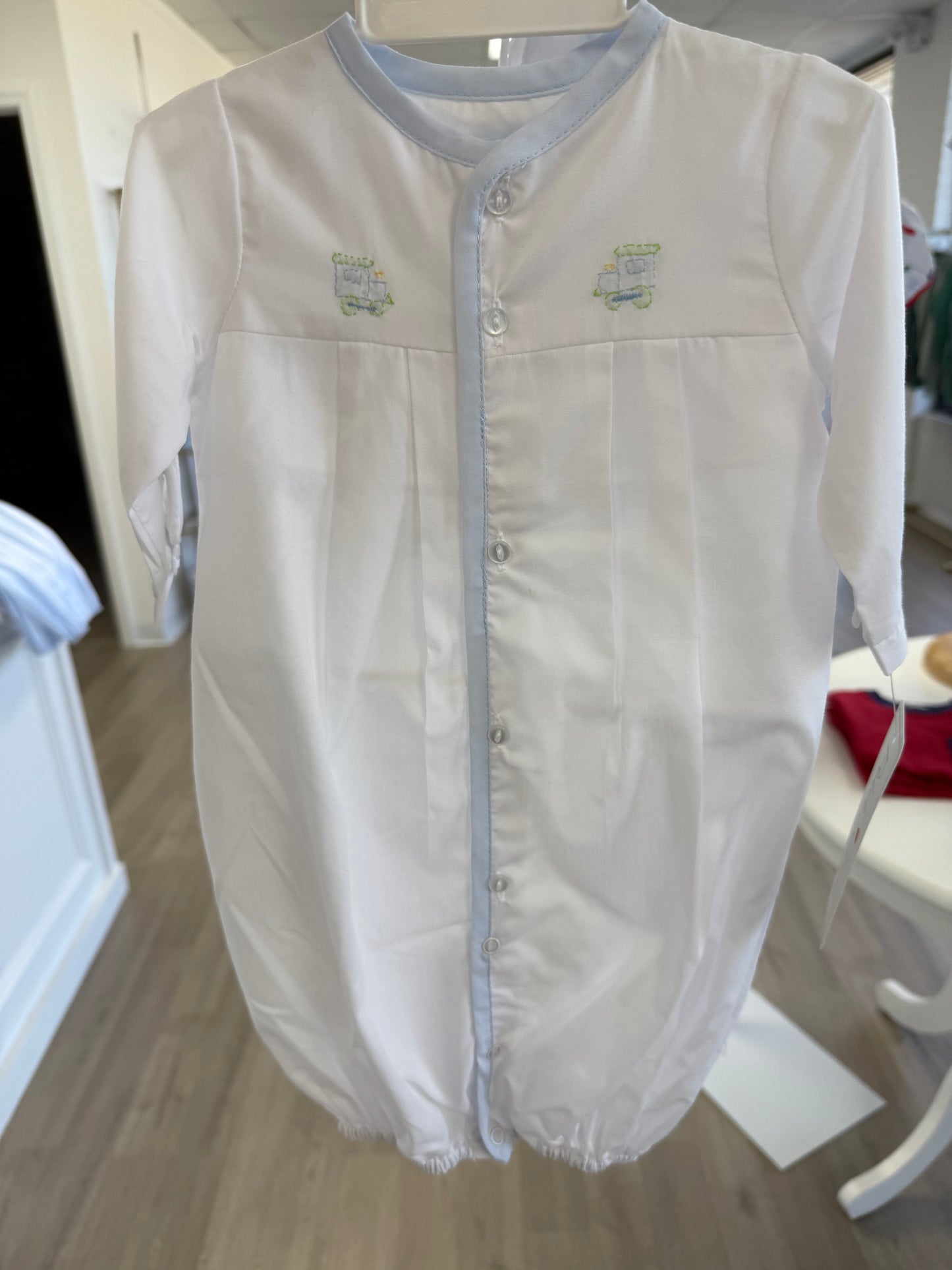 White Train Converter Gown with Hat