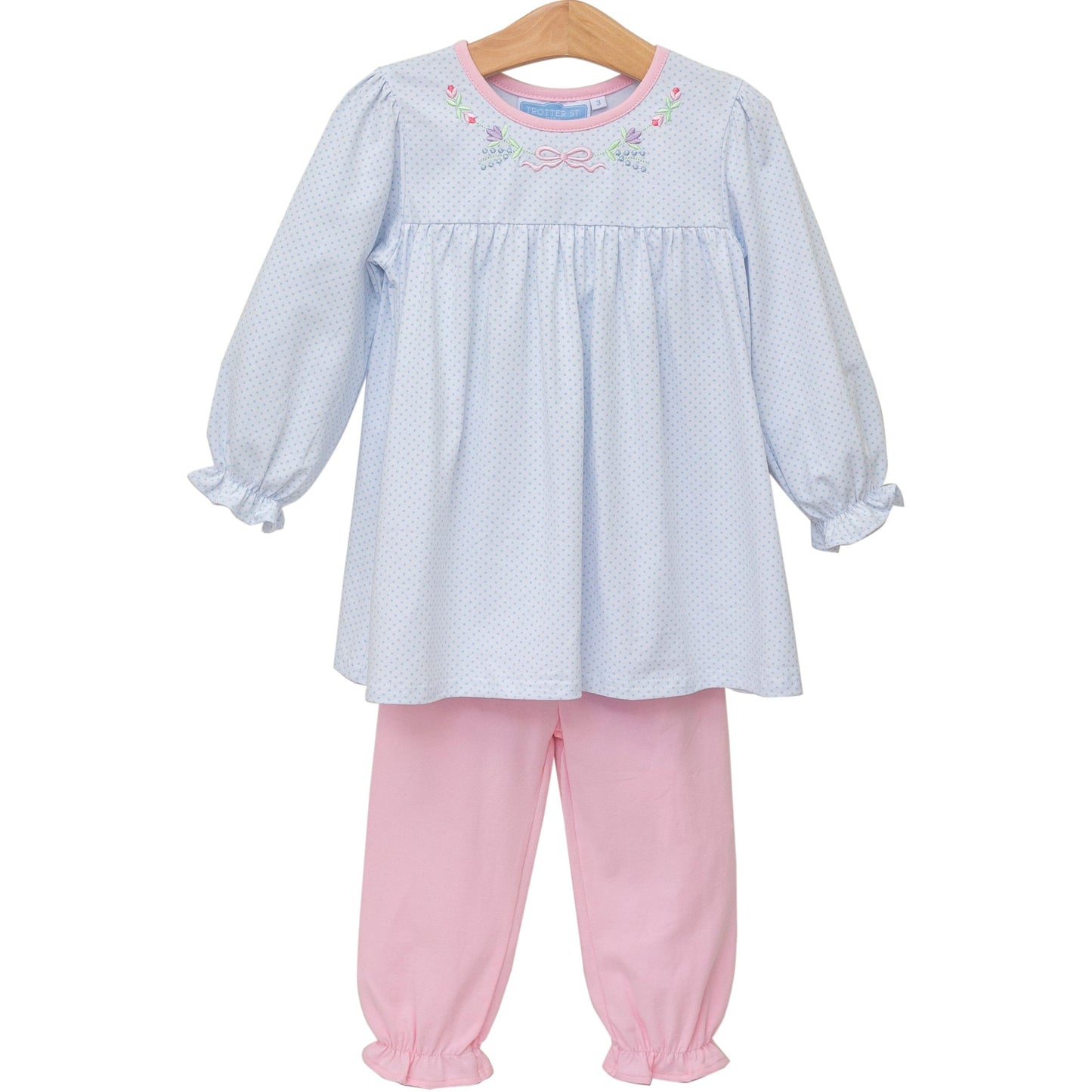 Floral Embroidery Pants Set