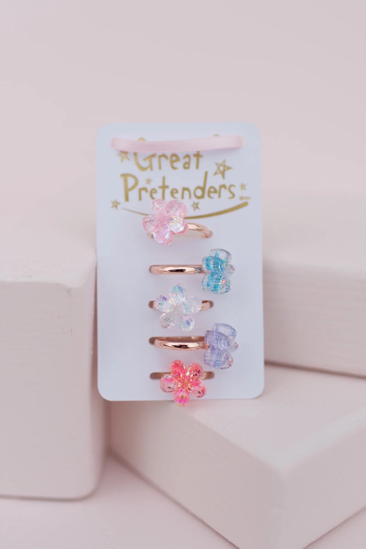 Boutique Shimmer Flower Ring Set, 5pcs