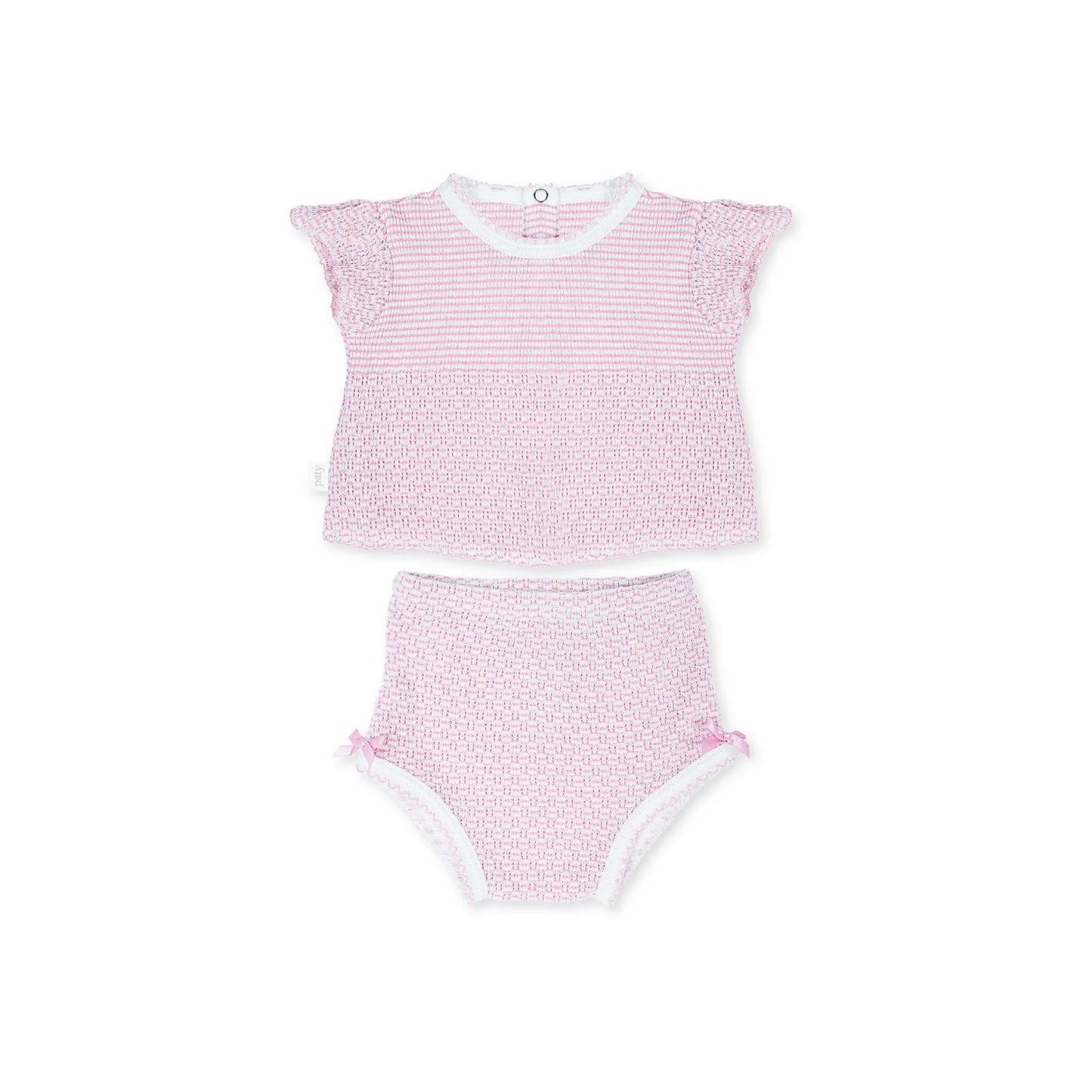 Knit Flutter Sleeve Diaper Set - Pink