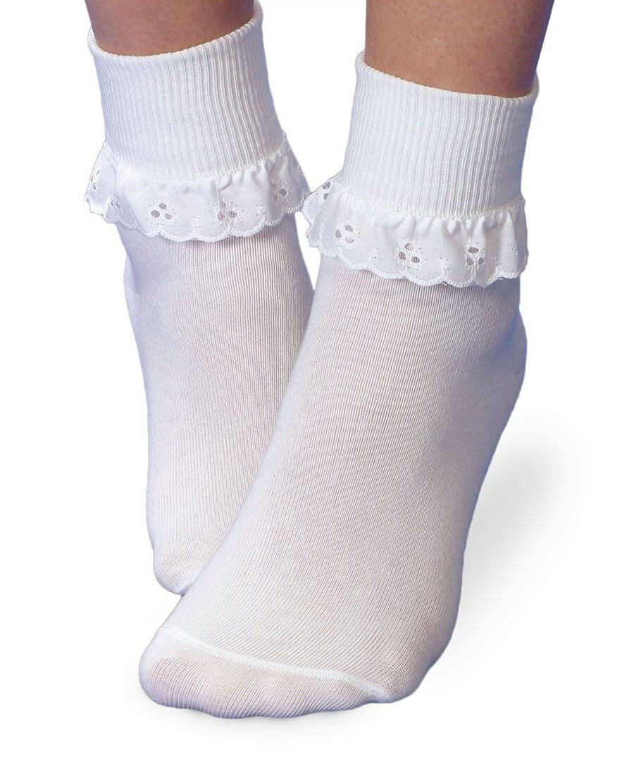 White Eyelet Lace Turn Cuff Socks