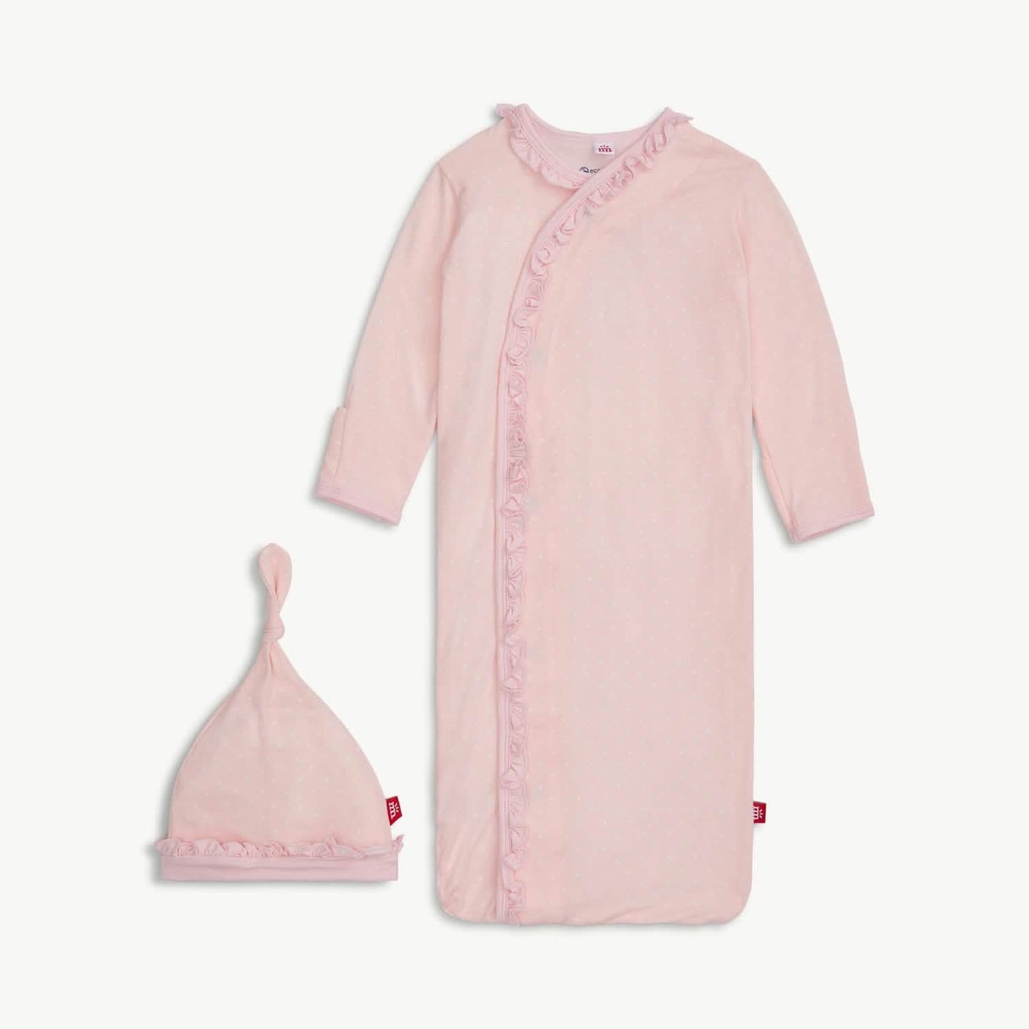 Pink Pin Dot Modal Magnetic Ruffle Gown + Hat Set