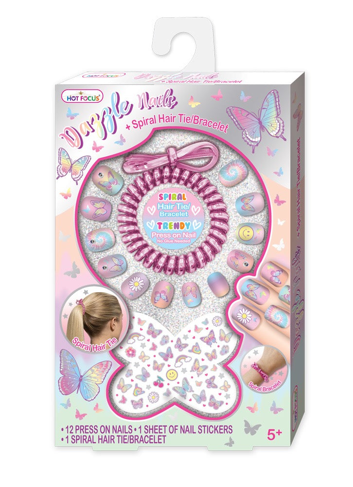 Dazzle Nails + Spiral Hair Tie/Bracelet, Tie Dye