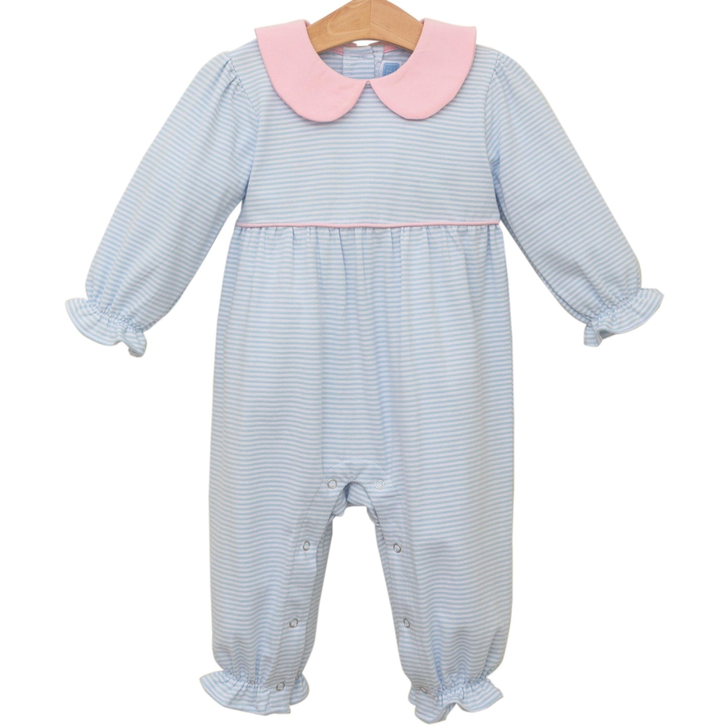 Katherine Romper- Light Blue Stripe/Light Pink