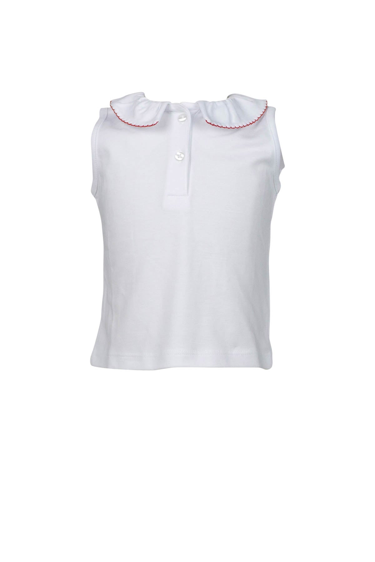 Pima White Sleeveless Shirt - Red Trim