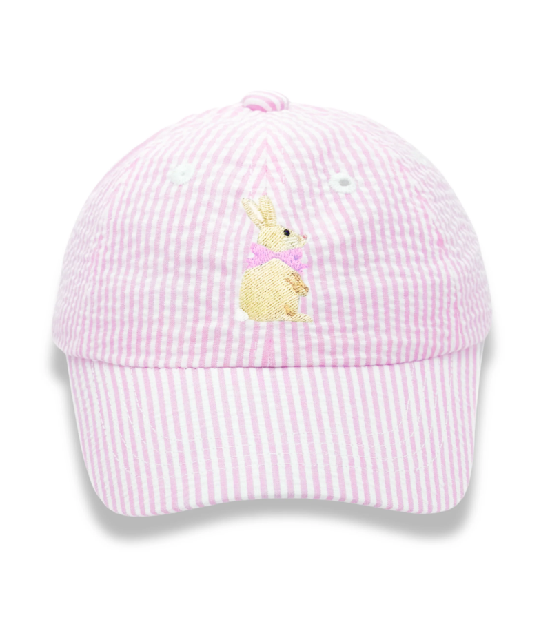 Pink Seersucker Bunny Bow Back Hat