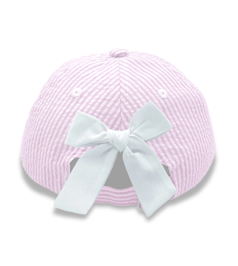 Pink Seersucker Bunny Bow Back Hat