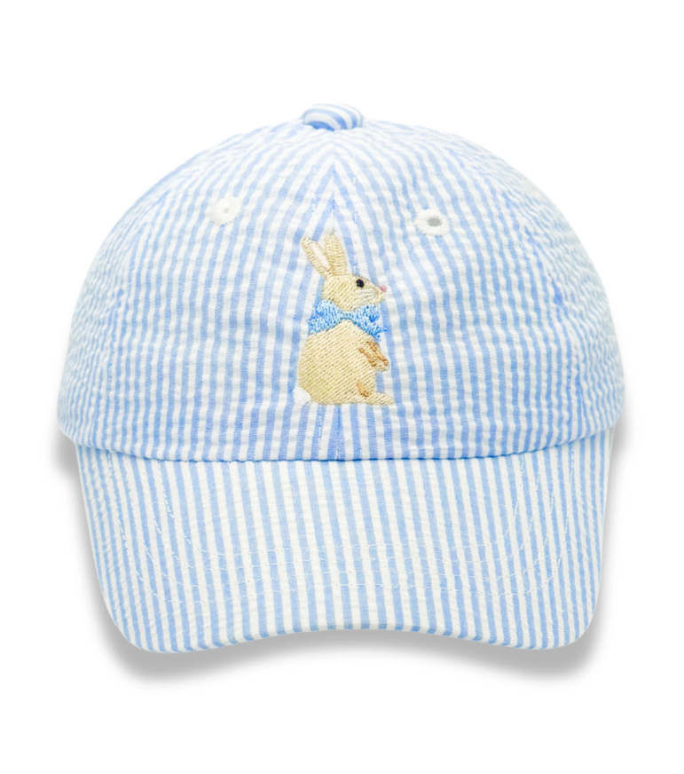 Blue Seersucker Bunny Hat