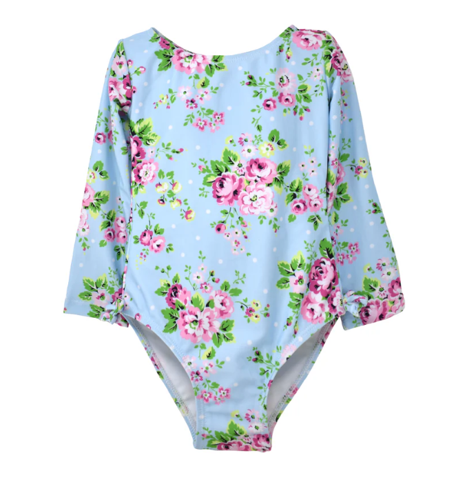 Charlie L/S Rash Guard Swimsuit - Blue Country Floral