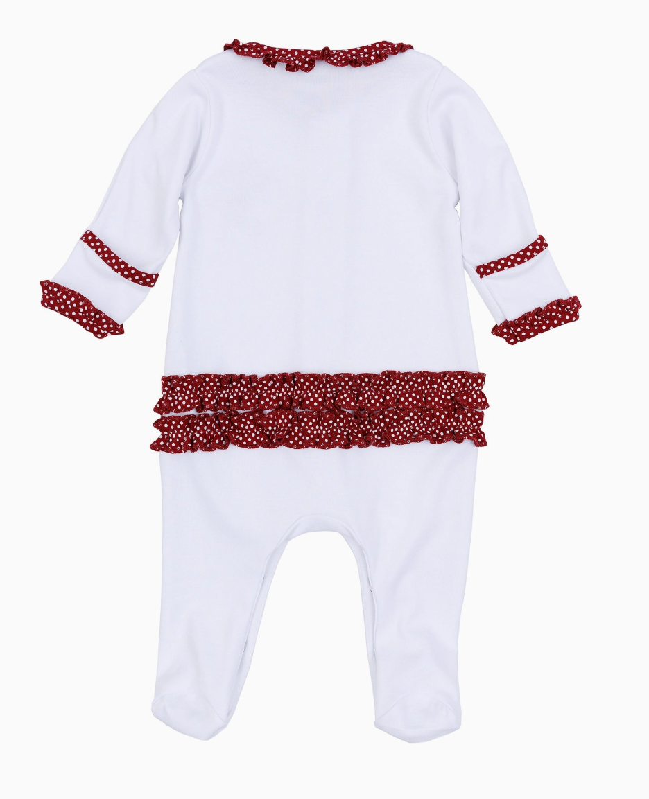 Crimson Cutie Applique Ruffle Footie