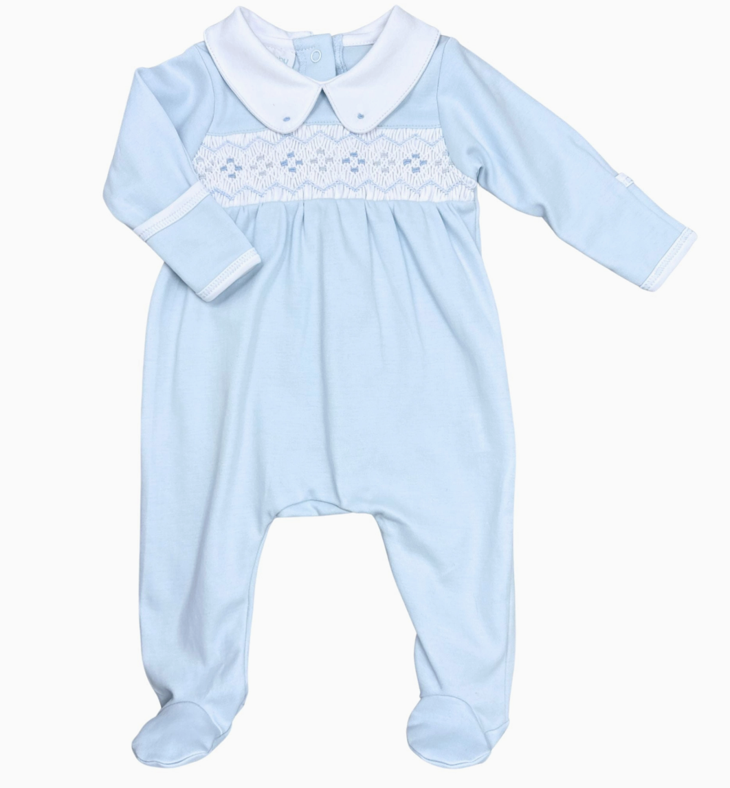 Ethan Smocked Footie - Light Blue