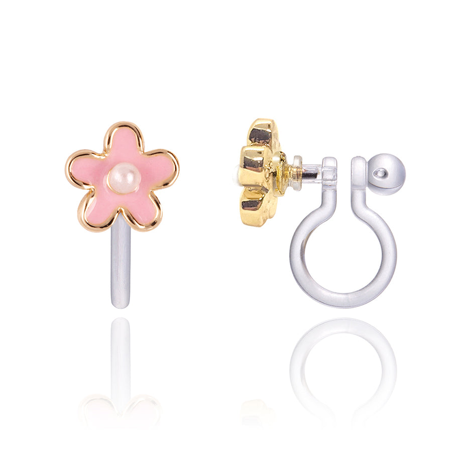 Clip On Cutie Earrings- Pink Fancy Flower