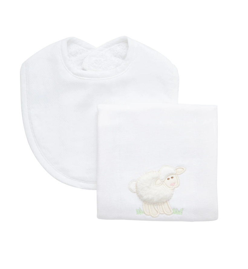 Lamb Basic Bib & Burp Set, White