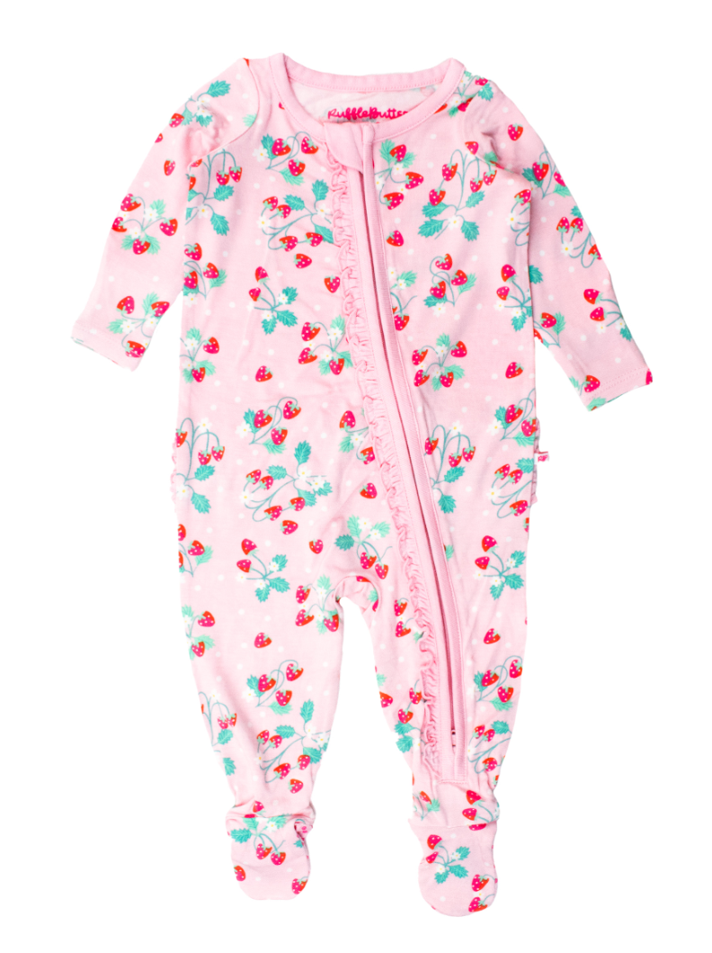 Ruffle One Piece Footie Pajamas - Sweet as Strawberries