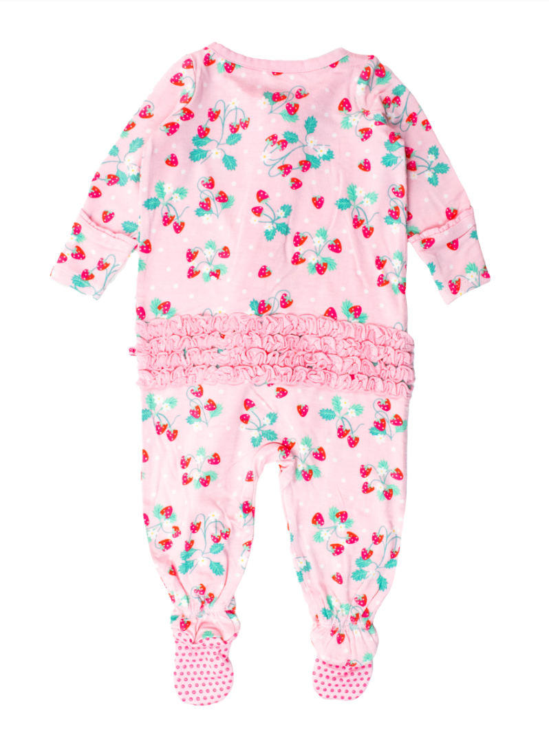 Ruffle One Piece Footie Pajamas - Sweet as Strawberries