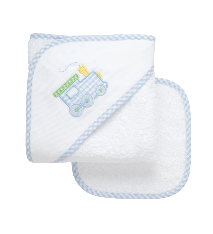 Train Applique Hooded Towel & Washcloth Set