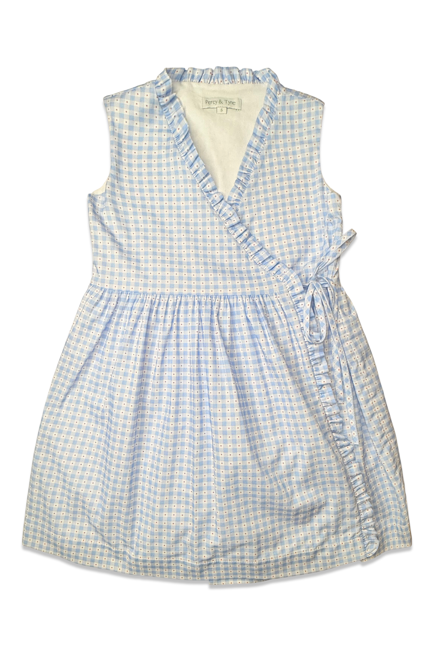 Sleeveless Ruffle Wrap Dress - Patriotic Plaid