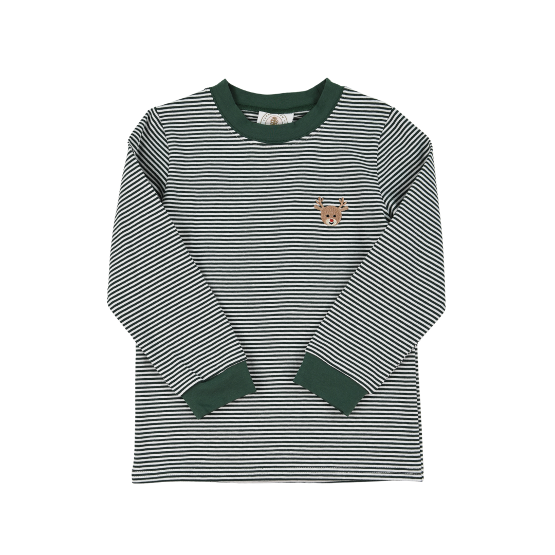 Green Stripe Reindeer Longsleeve Tee