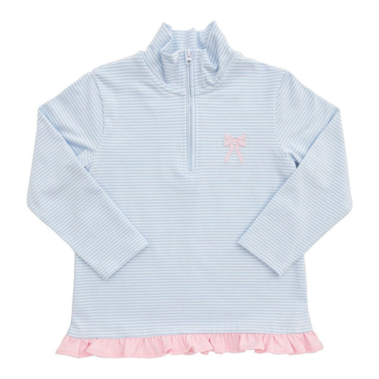 1/4 Zip Ruffle Pullover- Bow