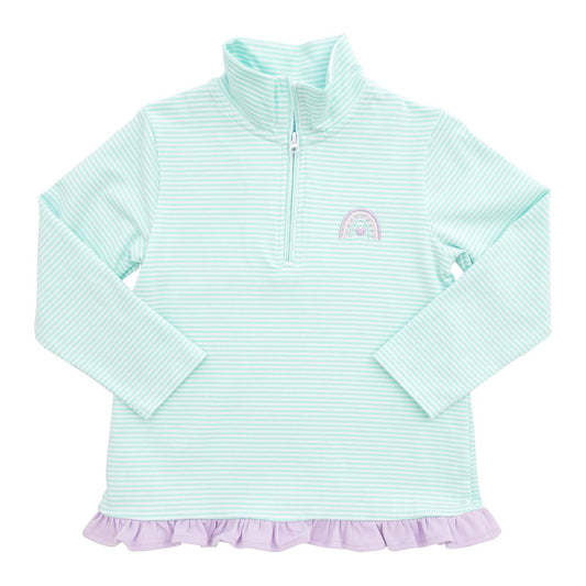 1/4 Zip Ruffle Pullover- Rainbow