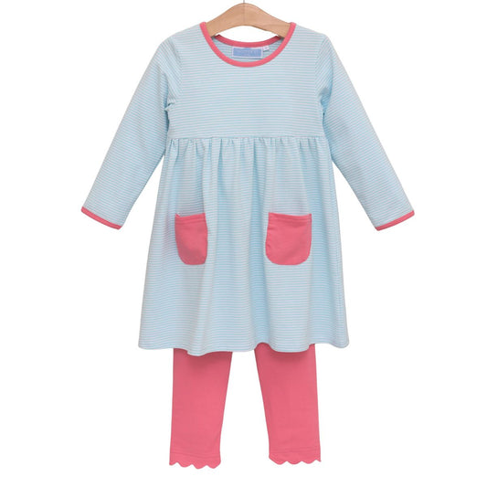 Annie Pant Set- Mint Stripe/Pink