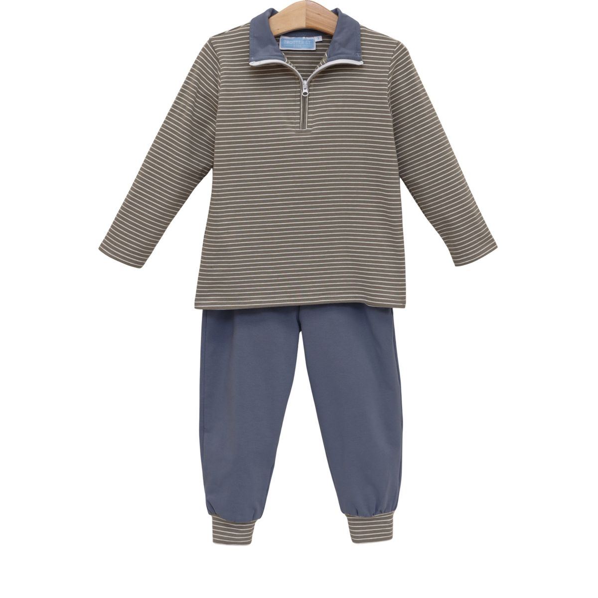 Tucker Pullover Set- Beige Stripe/Blue