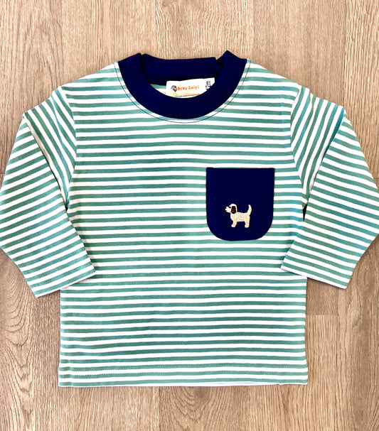 Teal Stripe Puppy Pocket Shirt