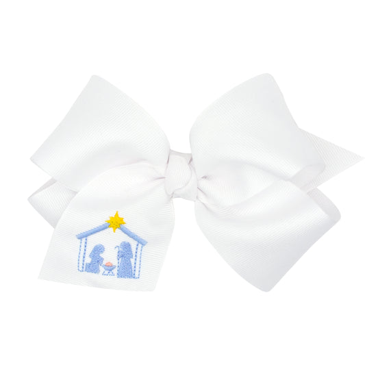 White Bow with Nativity Embroidery - Medium