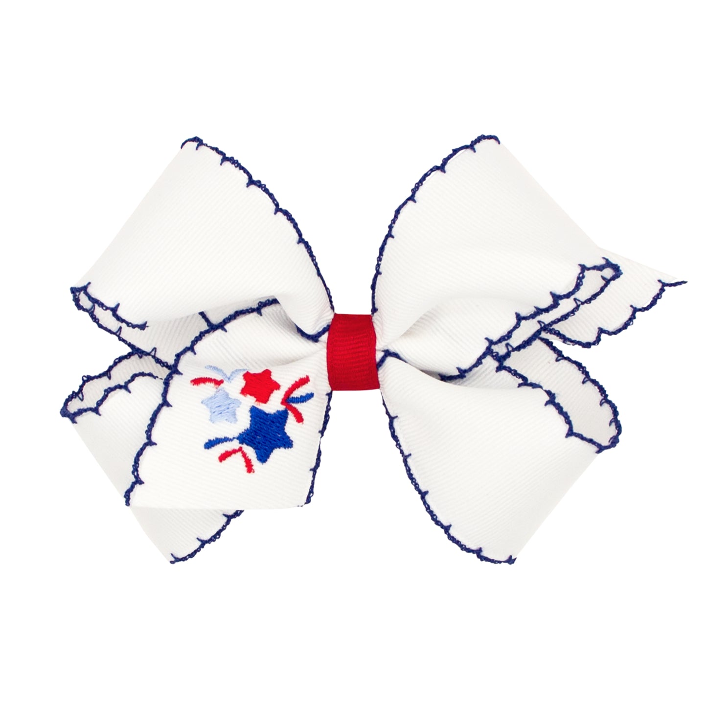 Wee Ones Grosgrain Hair Bow with Moonstitch Edge and Patriotic Firework Embroidery