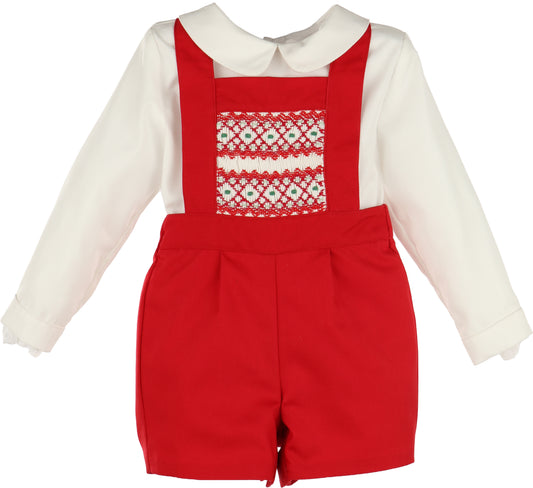 Suspenders Smock Set - Red