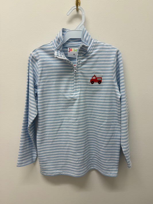 Light Blue stripe Firetruck Zip Pullover