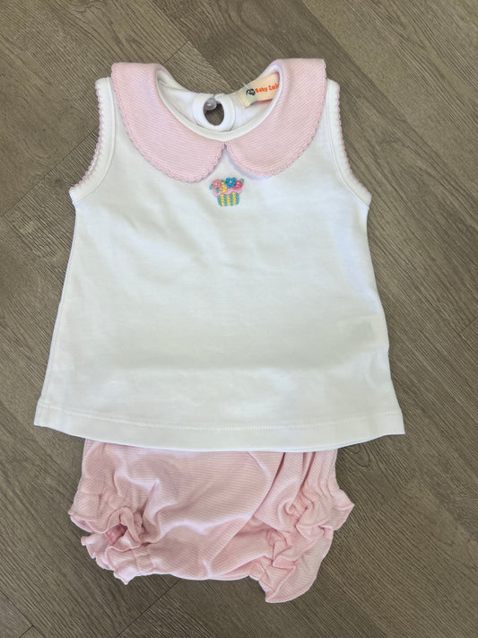Pink Stripe Bloomer Set with Flower Crochet