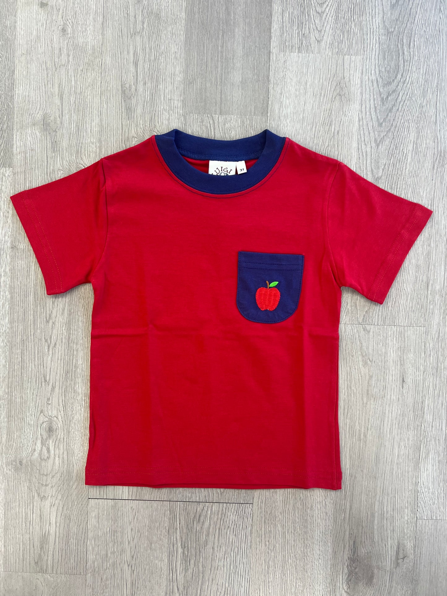 Red Tee with Apple Pocket