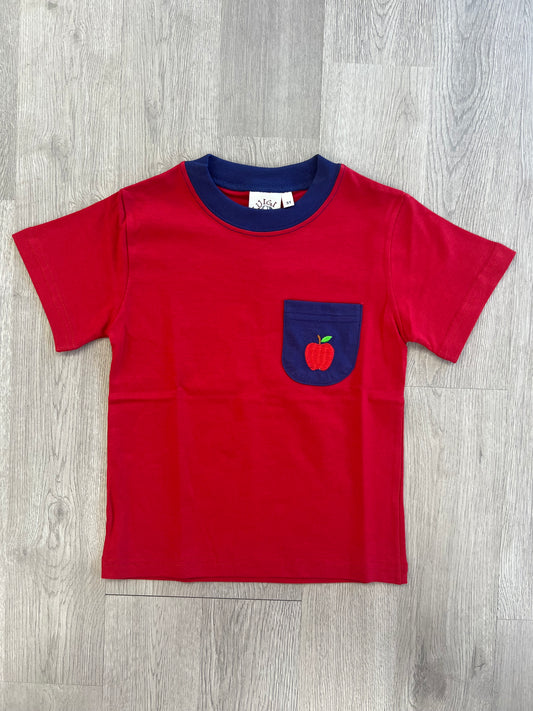 Red Tee with Apple Pocket