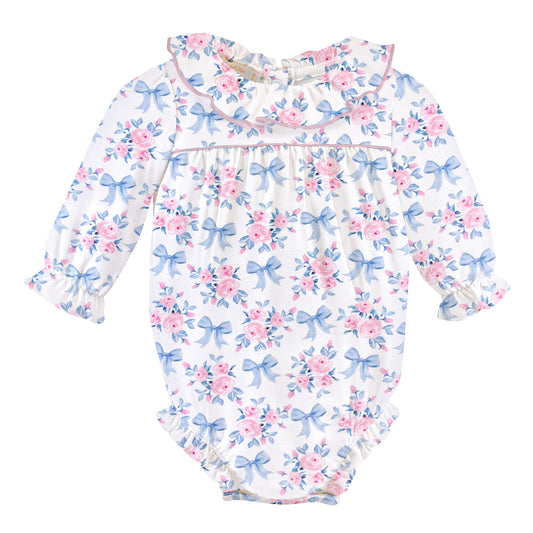 Blue Floral Bows Printed Bubble