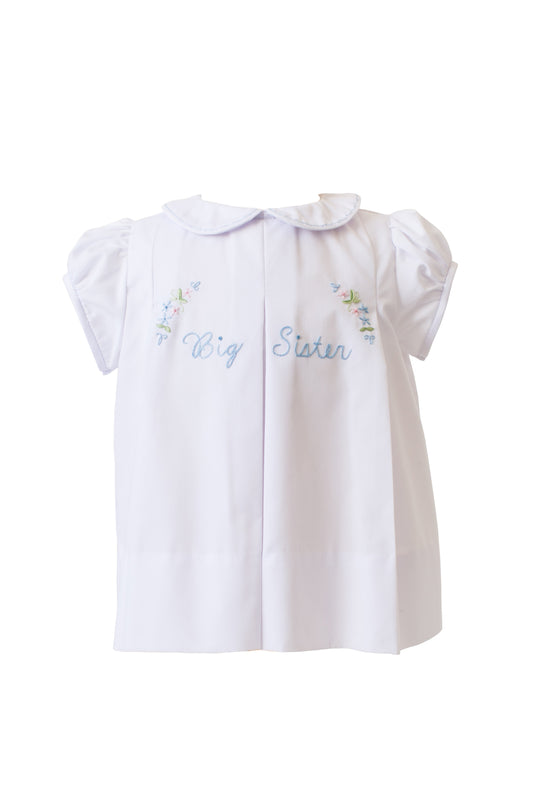 Big Sister Dress - White with Blue