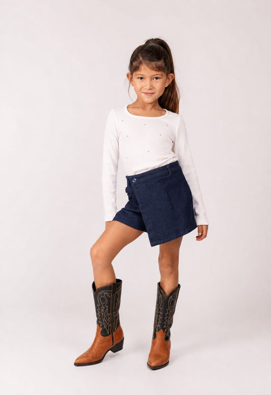 Button Skort - Blue Denim