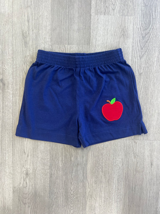 Navy Knit Shorts with Apple Applique
